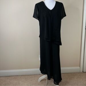 R&M Richards beaded long black dress